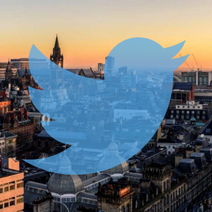 Manchester skyline and twitter logo